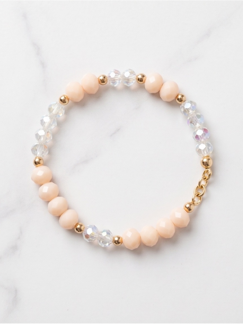 Peach Crystal & Gold Bead Stretch Bracelet - Women Jewelry